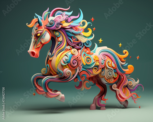 3d mythical animal illustration in pastel color for graphic design. a colorful horse in pastel color.