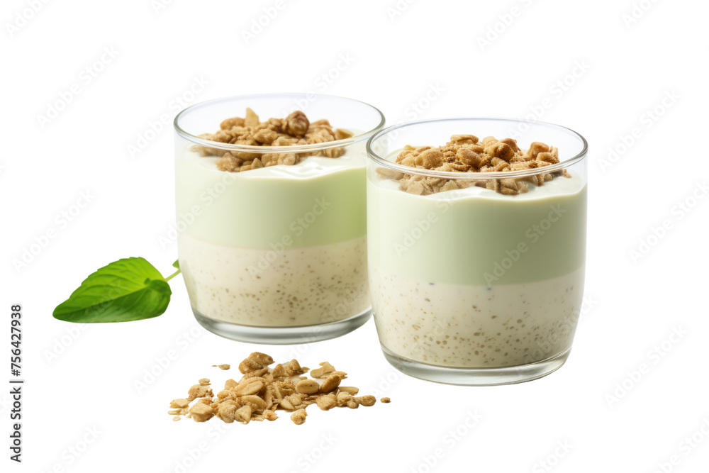 Yogurt mixed with cereal Beans and greens, served in glasses, isolated on transparent background. Yogurt mixed with cereal Beans and greens, served in glasses, isolated on transparent background.