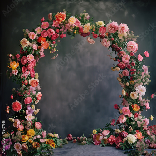 arrière plan, arche de pivoines colorées