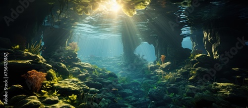 Underwater Cave with Sunlight