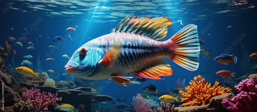 Fototapeta premium underwater image of tropical fish with coral reef background