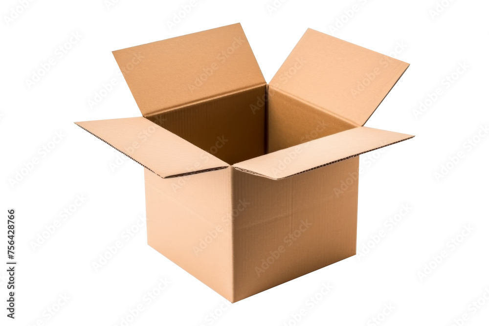 Cardboard box open isolated on transparent background.