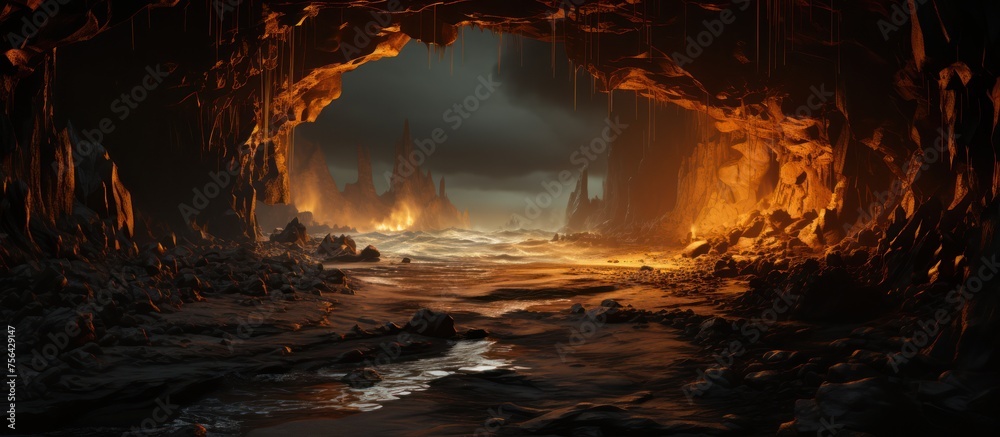 Fototapeta premium View of a volcanic open cave on the beach