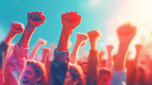 Marching for Rights: Uniting with Raised Fists in Protest.