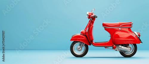Classic red scooter stands out against a minimalist blue background.
