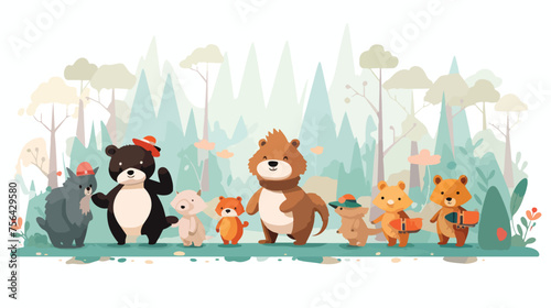 A plush teddy bear leading a group of other stuffed
