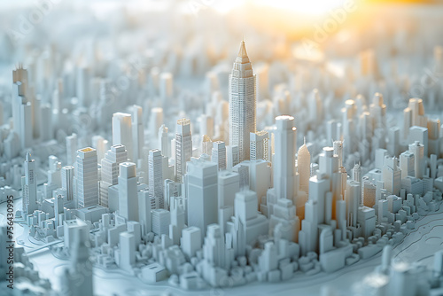 stylized paper cut-out city skyline