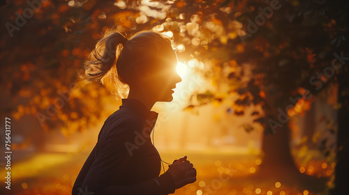 woman running in the morning forest