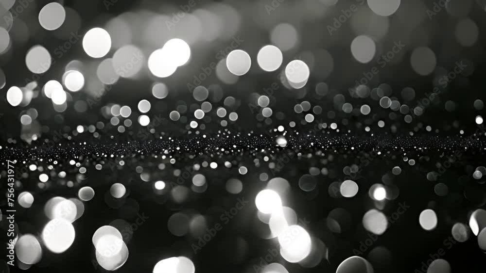White bokeh particles on black background. Beautiful shine Floating Dust Particles with Flare on Black Background. Video of Dynamic Wind Particles In The Air With Bokeh 4k video black and white