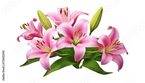 pink lily flower isolated on transparent background cutout