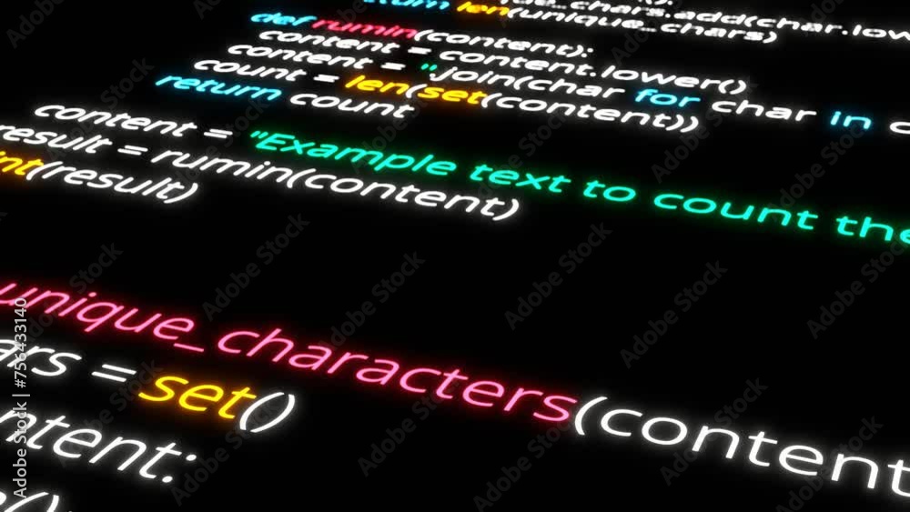 Python data programming code illustrated with digital technology animation concept. Program language animation background on black background