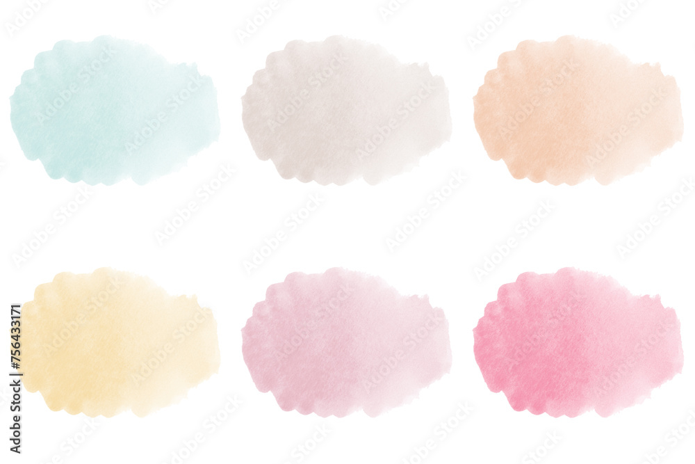 Watercolor paint stroke set, abstract splash color. Watercolor background. Background for text, postcards, invitations, greetings.Yellow, red, pink and blue shades of watercolor. Pastel colors.