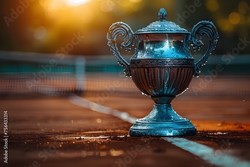 Trophy on clay surface tennis court