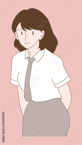 Distraught girl leaking during menstruation, need to go to toilet. Anxious woman holding butt in pain. Hand drawn flat cartoon character vector illustration.