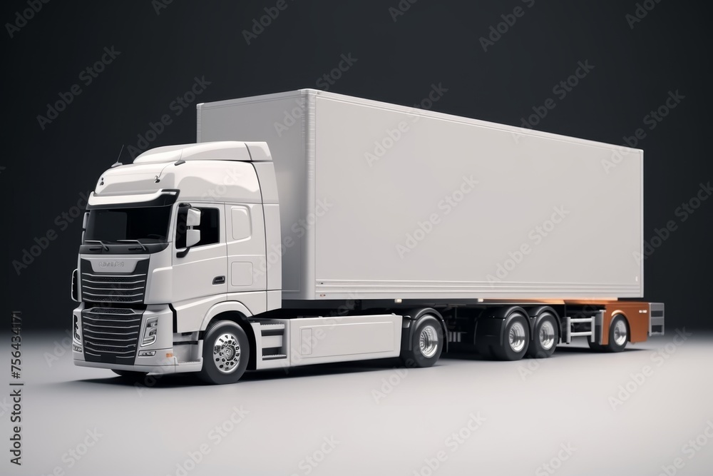 Modern truck with trailer on black background
