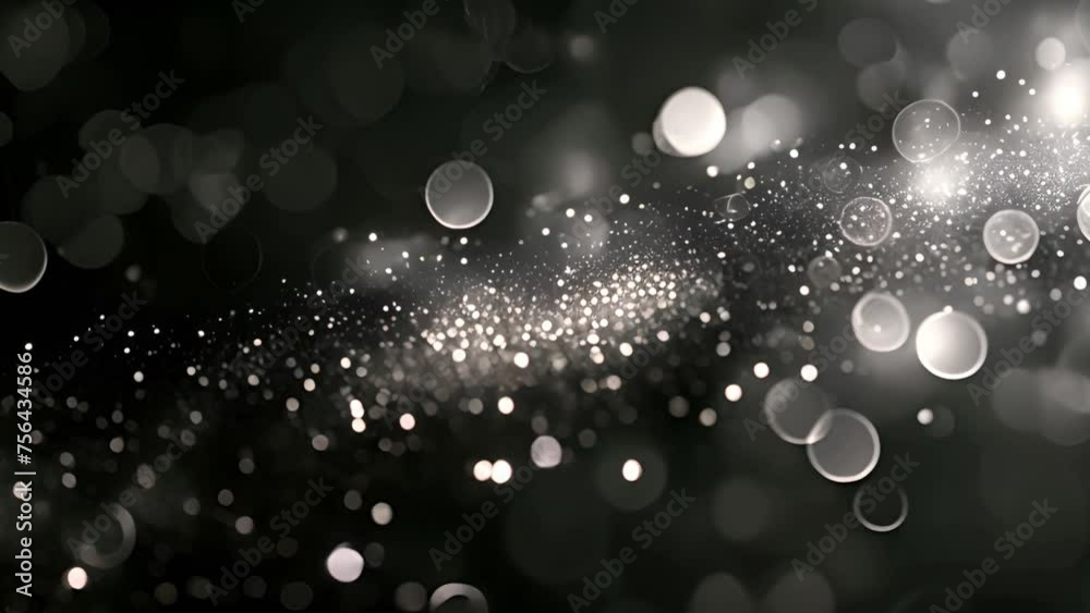 White bokeh particles on black background. Beautiful shine Floating Dust Particles with Flare on Black Background. Video of Dynamic Wind Particles In The Air With Bokeh 4k video black and white