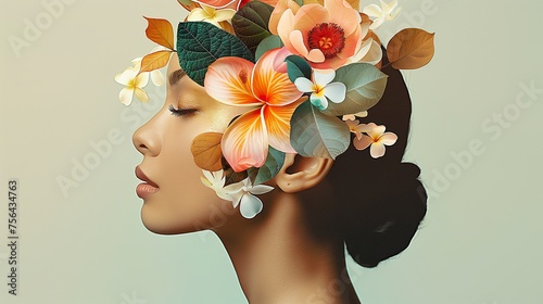 Blooming Beauty: Woman Adorned With Floral Crown. Generative AI © Black AI