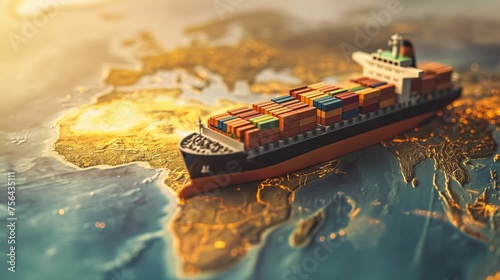 Maritime Odyssey: Container Ship Sailing Across Map. Generative AI