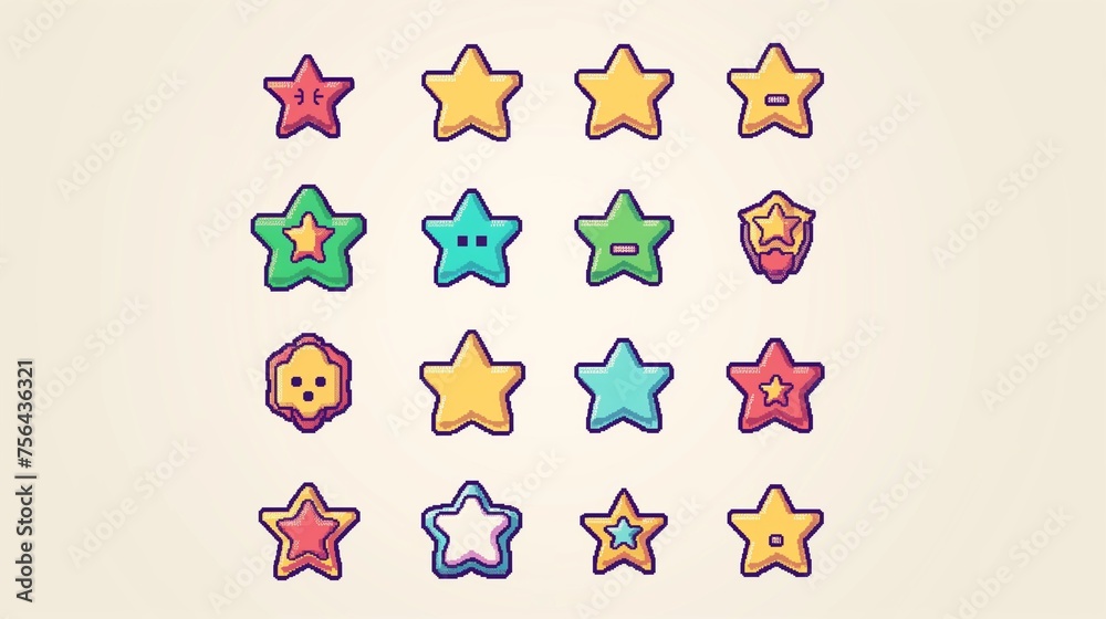 (12) Pixel Art (Retro Style) stars in pastel colors.