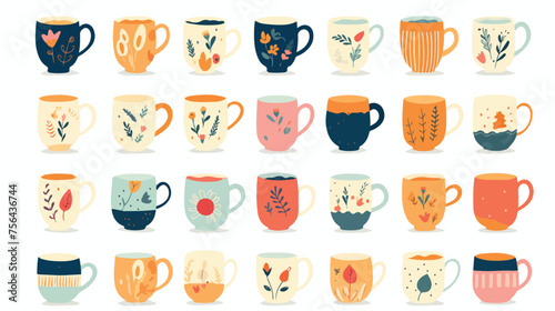 A set of ceramic mugs adorned with playful 