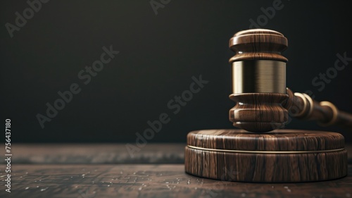 A judge's wooden gavel resting on a dark wooden surface symbolizing law and justice