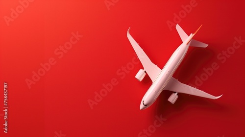 Red background with a white paper airplane, travel concept