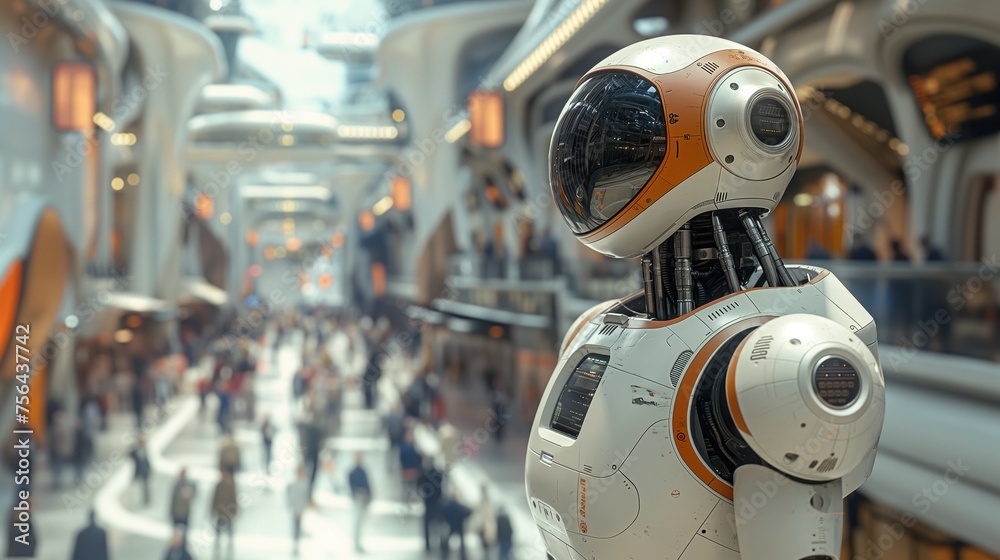 The Robot Encounter: A Mechanical Being Stands in the Hallway. Generative AI The Robot Encounter: A Mechanical Being Stands in the Hallway. Generative AI
