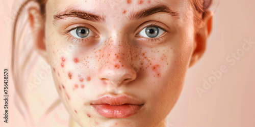 problematic face skin with acne and pimple problems  photo