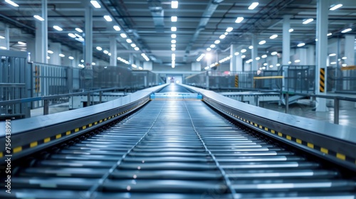 Modern conveyor belt system in a bright, spacious warehouse