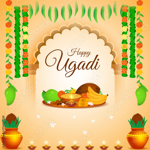 Vector illustration of Happy Ugadi social media feed template