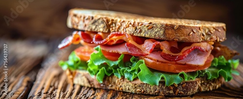 Bacon Lettuce Tomato Sandwich on Wooden Board