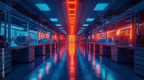 Long Hallway With Central Neon Light