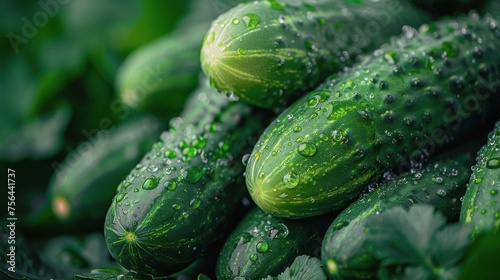 Pile of Green Cucumbers With Water Droplets