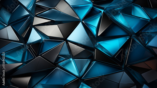 3d render, abstract background with blue triangles, polygonal design