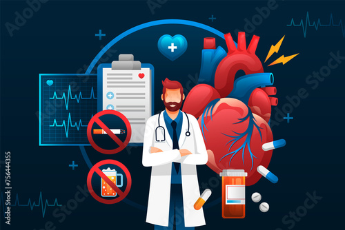 Gradient cardiovascular disease illustration with a doctor photo