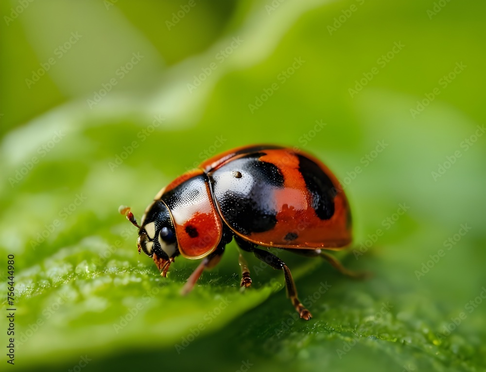 Naklejka premium ladybug on green leaf