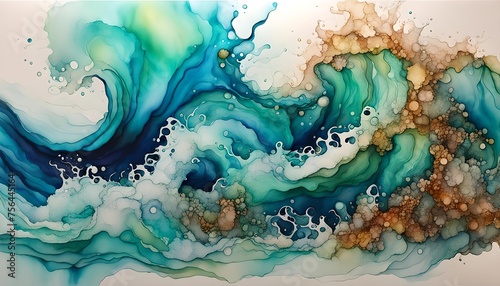 Abstack Ocean Splash Watercolor Painting Background Wallpaper photo