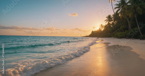 Tropical paradise: stunning sunset on jamaican beach.