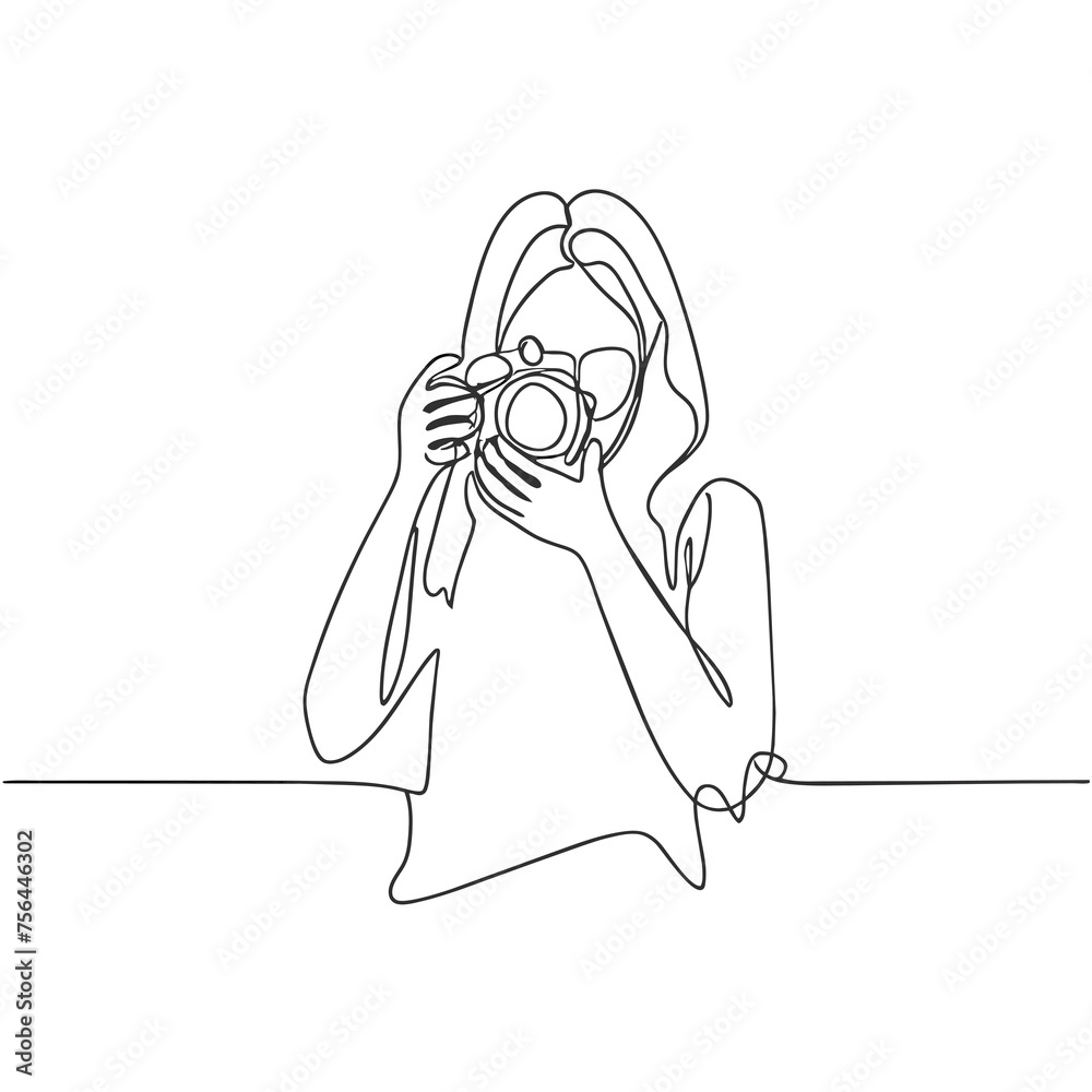 cute minimalist black ink drawing drawing of a young woman taking photos cute minimalist black ink drawing drawing of a young woman taking photos