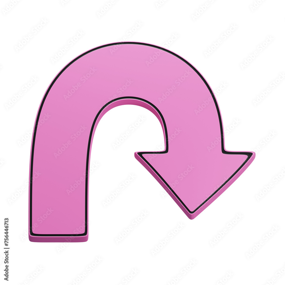 3D illustration of u turn right arrow 3D illustration of u turn right arrow