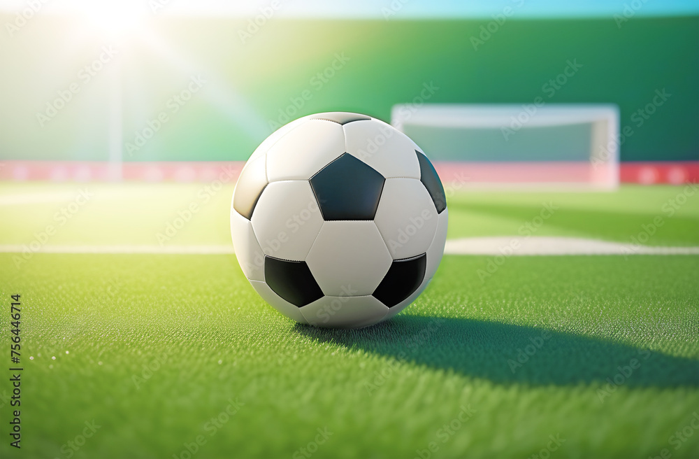 Soccer ball close-up lying on a football field