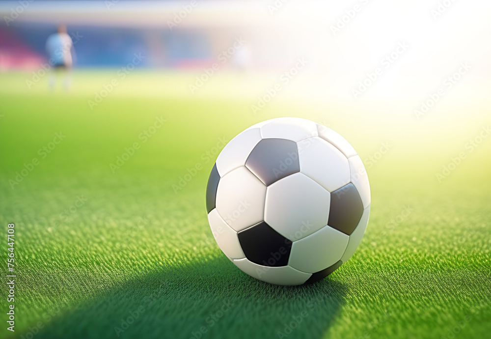 Soccer ball close-up lying on a football field