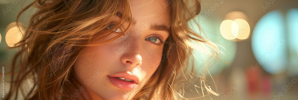 Portrait of a Woman with Glowing Skin and Flowing Hair Portrait of a Woman with Glowing Skin and Flowing Hair