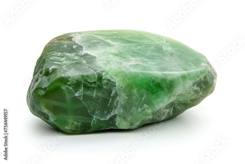Isolated Jade Mineral Stone on White Background - High Quality Geology Stock Image of Green Crystal Rock with Gem-like Qualities