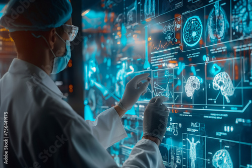 Medical technology innovation health and medical research healthcare and medicine concept. Doctor or technician working with AI data analysis lab experiment data science photo