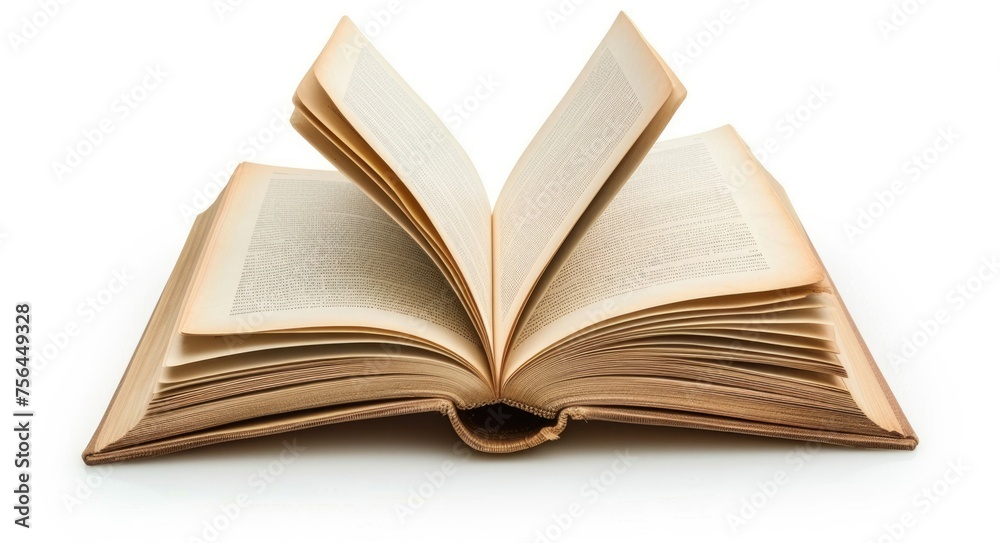 Obraz premium Open Book Isolated on White Background. Object, Page, and Sheet of Opened Book, Isolated on Pure White Background