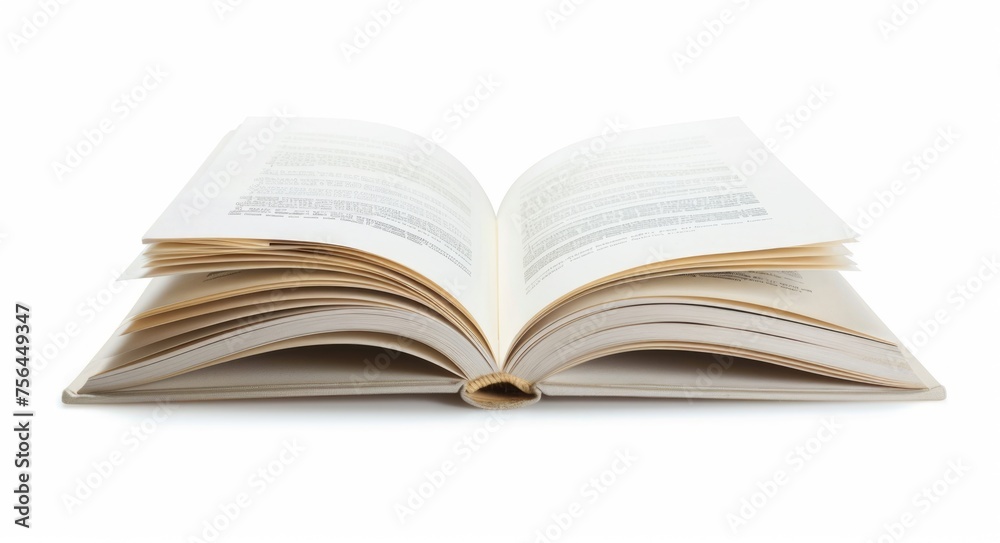 Open Book Isolated on White. A Book Object with Opened Pages and Sheets Standing Alone on a White Background Open Book Isolated on White. A Book Object with Opened Pages and Sheets Standing Alone on a White Background