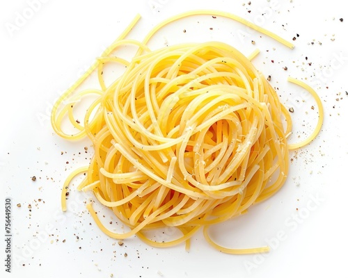 Overhead View of Boiled Spaghetti on White Background. Isolated Studio Closeup of Healthy Diet Vegan Vegetarian Cuisine