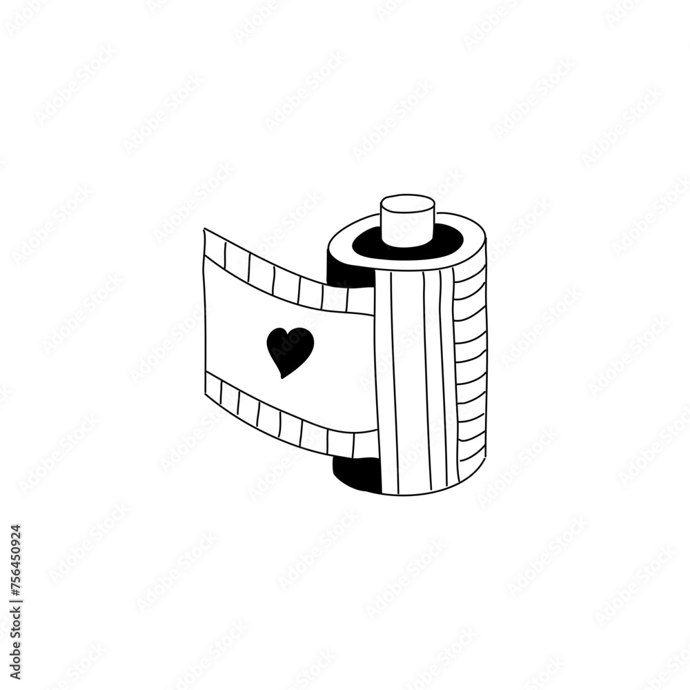 Hand Drawn Doodle of a Film Roll With a Heart Symbol on One Frame
