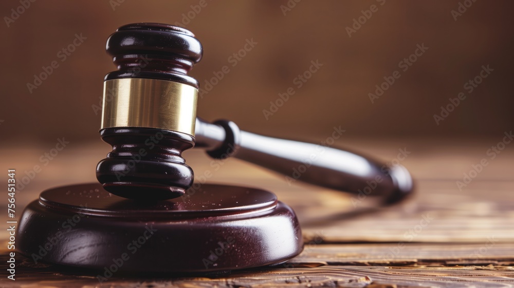 Gavel on wooden table symbolizing law and justice